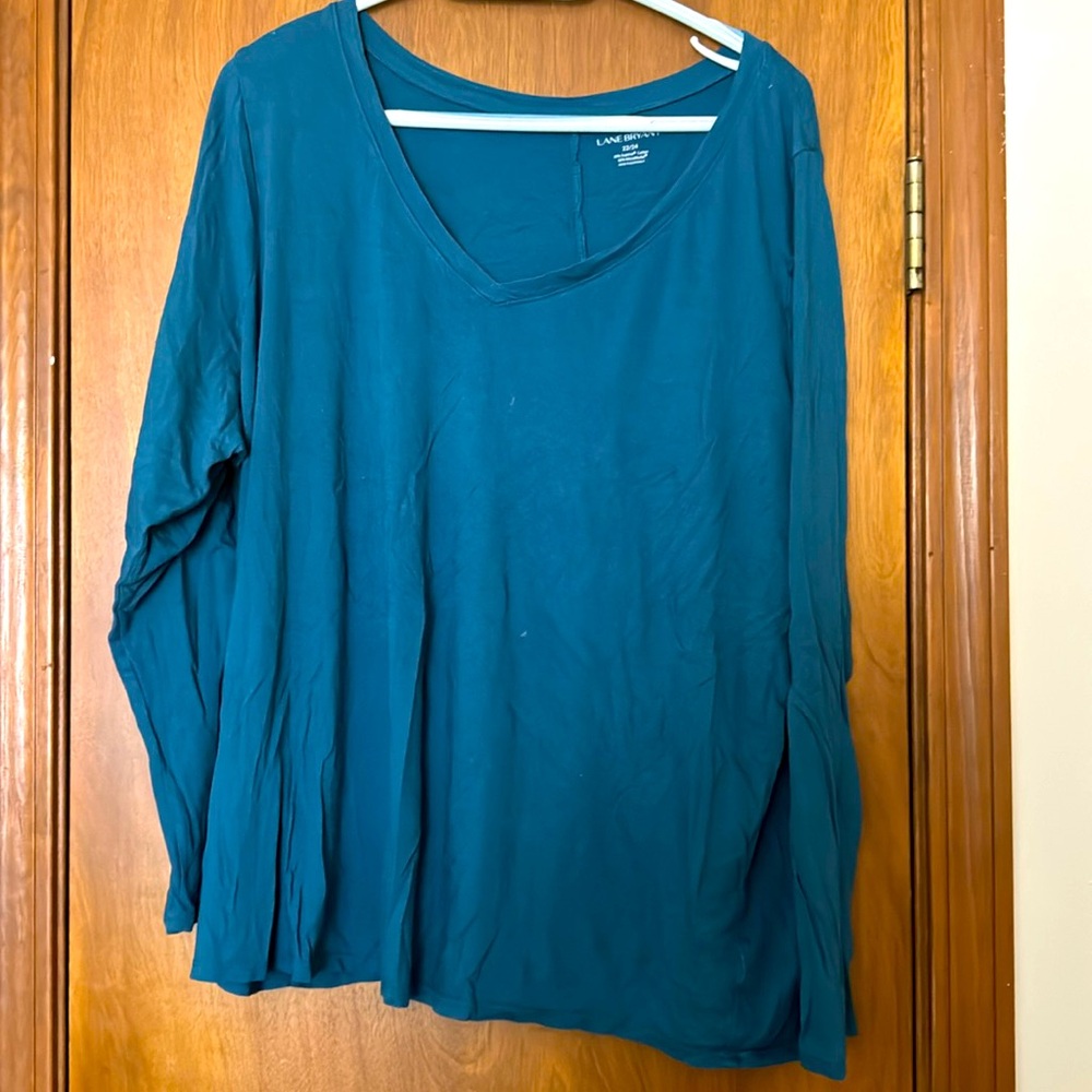 Lane Bryant blue/green long sleeve, v neck shirt
